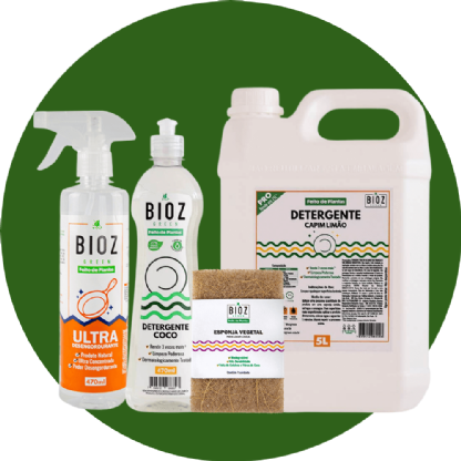 Kit Cozinha 4 - Detergente Capim Limão 5L + Detergente Coco 470ml + Ultra Desengordurante + Esponja de Coco
