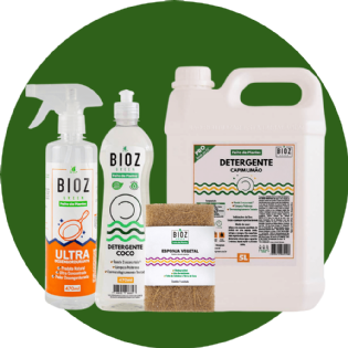 Kit Cozinha 4 - Detergente Capim Limão 5L + Detergente Coco 470ml + Ultra Desengordurante + Esponja de Coco