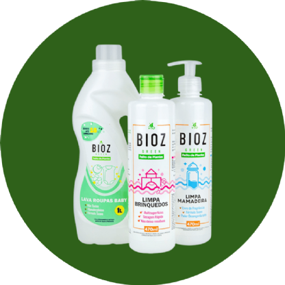 Kit Bebê 3 - Lava Roupas Baby 1L + Limpa Mamadeira + Limpa Brinquedos - Bioz Green