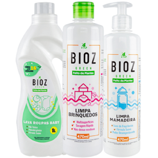 Kit Bebê 3 - Lava Roupas Baby 1L + Limpa Mamadeira + Limpa Brinquedos - Bioz Green