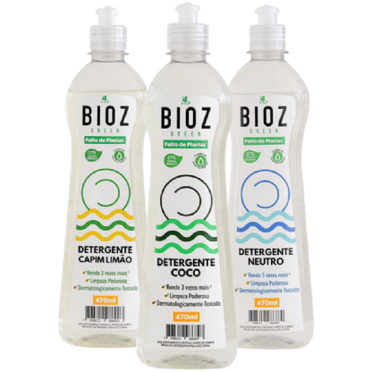 Kit Cozinha 1 - Detergente Neutro 470ml + Detergente Capim Limão 470ml + Detergente Coco 470ml