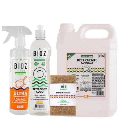 Kit Cozinha 4 - Detergente Capim Limão 5L + Detergente Coco 470ml + Ultra Desengordurante + Esponja de Coco